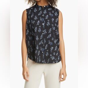 Vince Black Blouse with Blue Floral Pattern